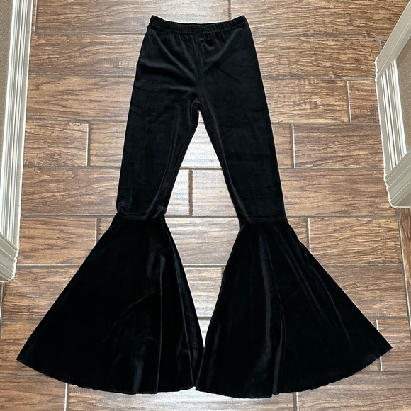 Giddy Up Glamour Pants - Black velvet bell bottoms size small